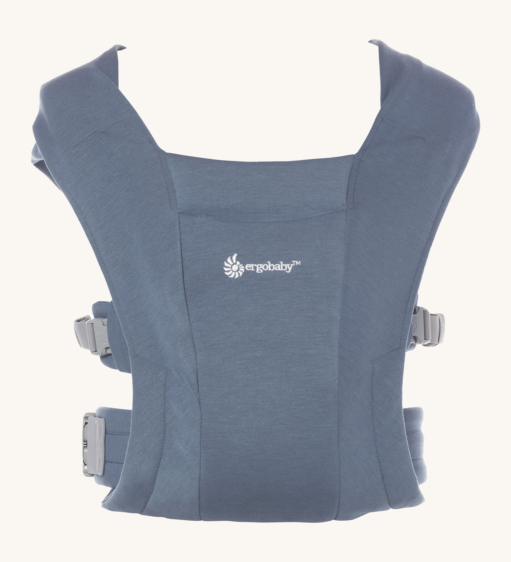 Ergobaby Embrace Soft Knit Newborn Baby Carrier in Oxford Blue. Front view. 