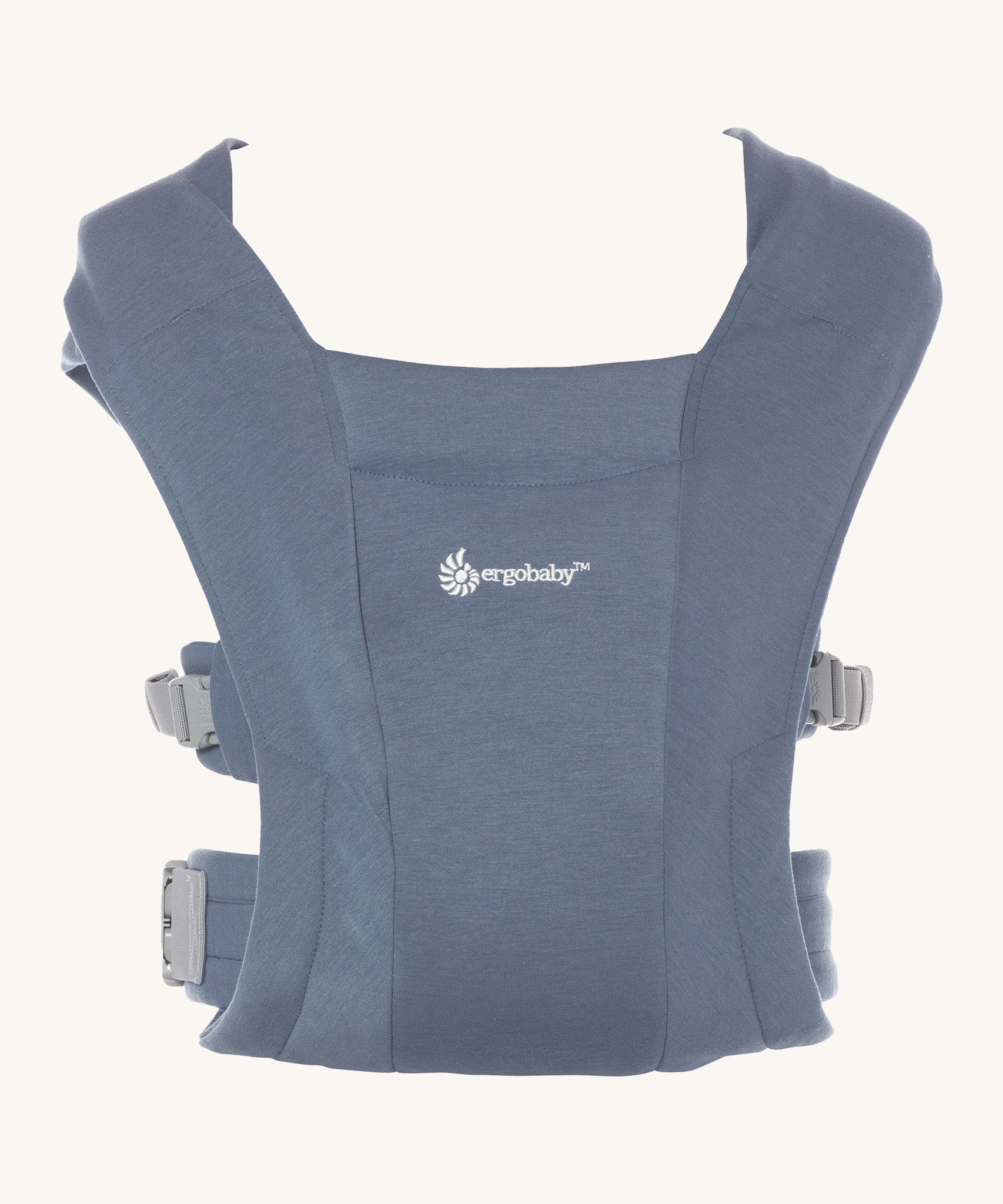 Ergobaby Embrace Soft Knit Newborn Baby Carrier in Oxford Blue. Front view. 