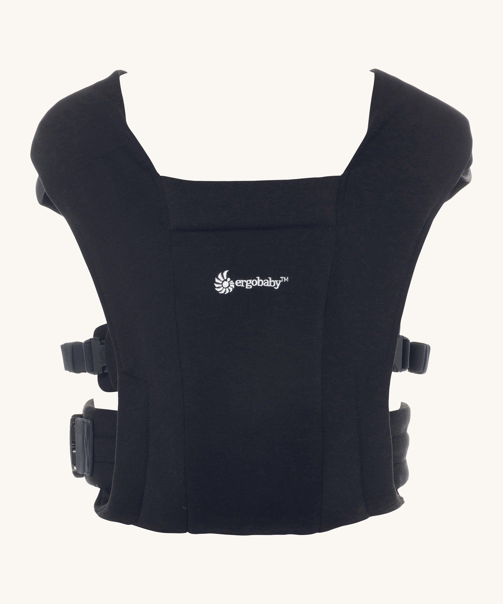 Ergobaby Embrace Soft Knit Newborn Baby Carrier in Pure Black. Front view .