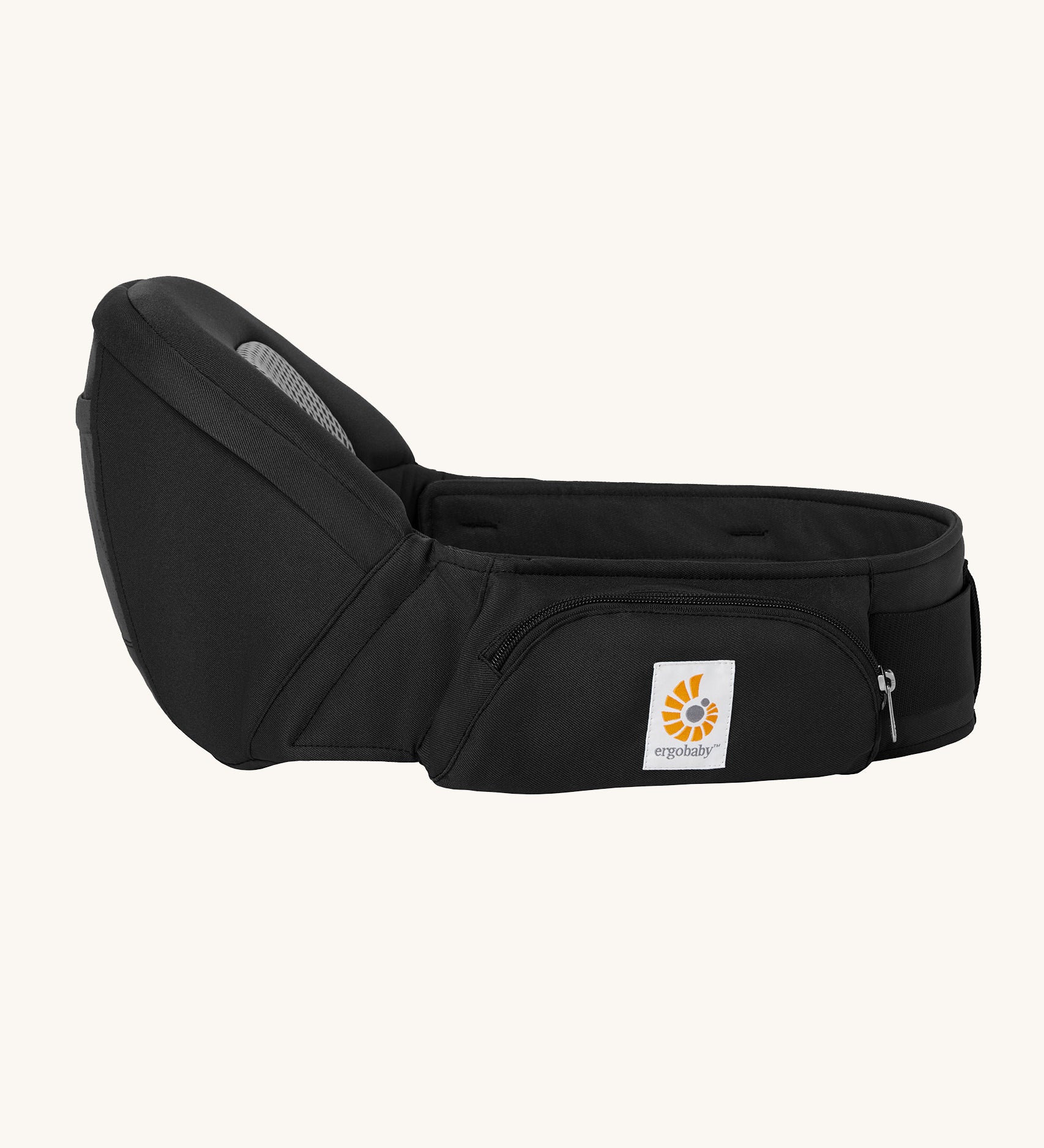 The Ergobaby Lift Hip Seat baby carrier from a side view, in Onyx Black.