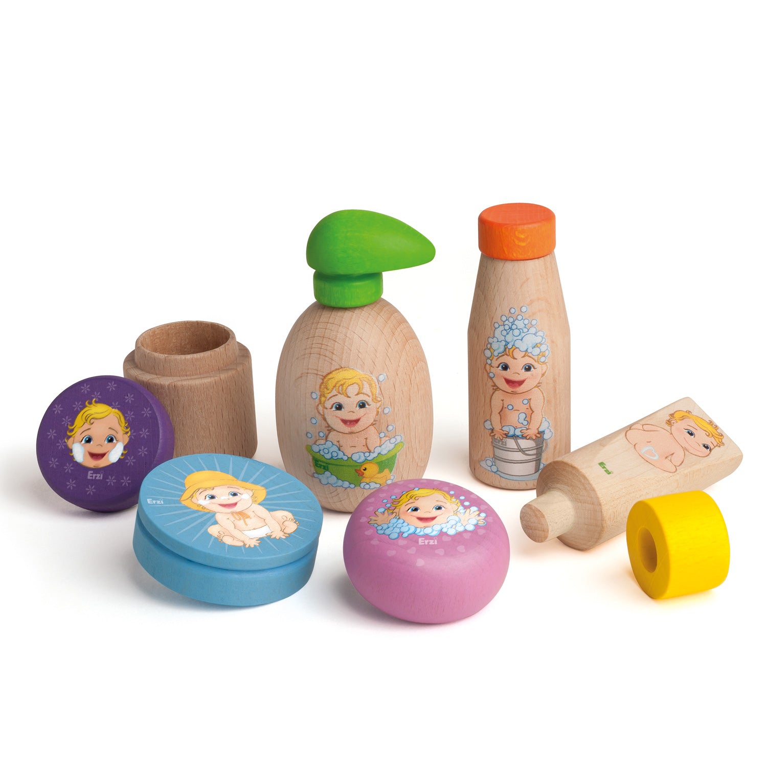 Erzi wooden toy Doll Care Accessory Set pictured on a plain background