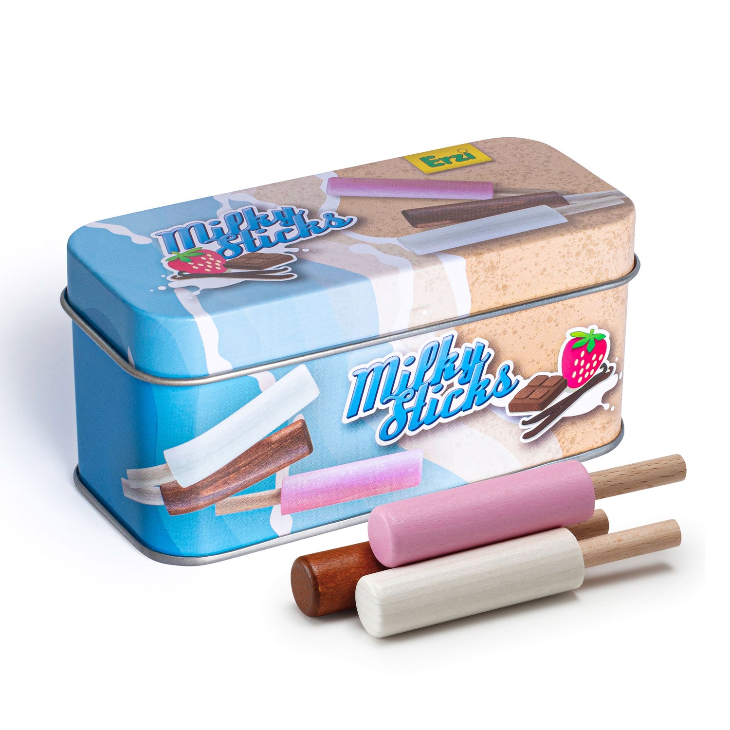 Erzi Ice Cream Milky Sticks In A Tin pictured on a plain background