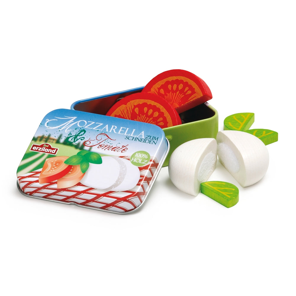 Erzi Mozzarella and Tomato In A Tin Wooden Play Food Set on a white background