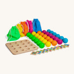 Erzi wooden multicoloured balls stacking game full set on a cream background