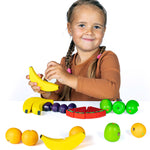 Erzi wooden threading fruits educational game played with a child