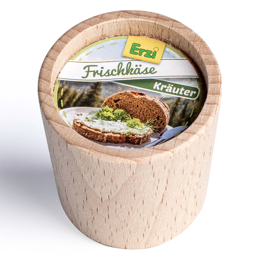 Erzi Cream Cheese Wooden Play Food on a plain background.