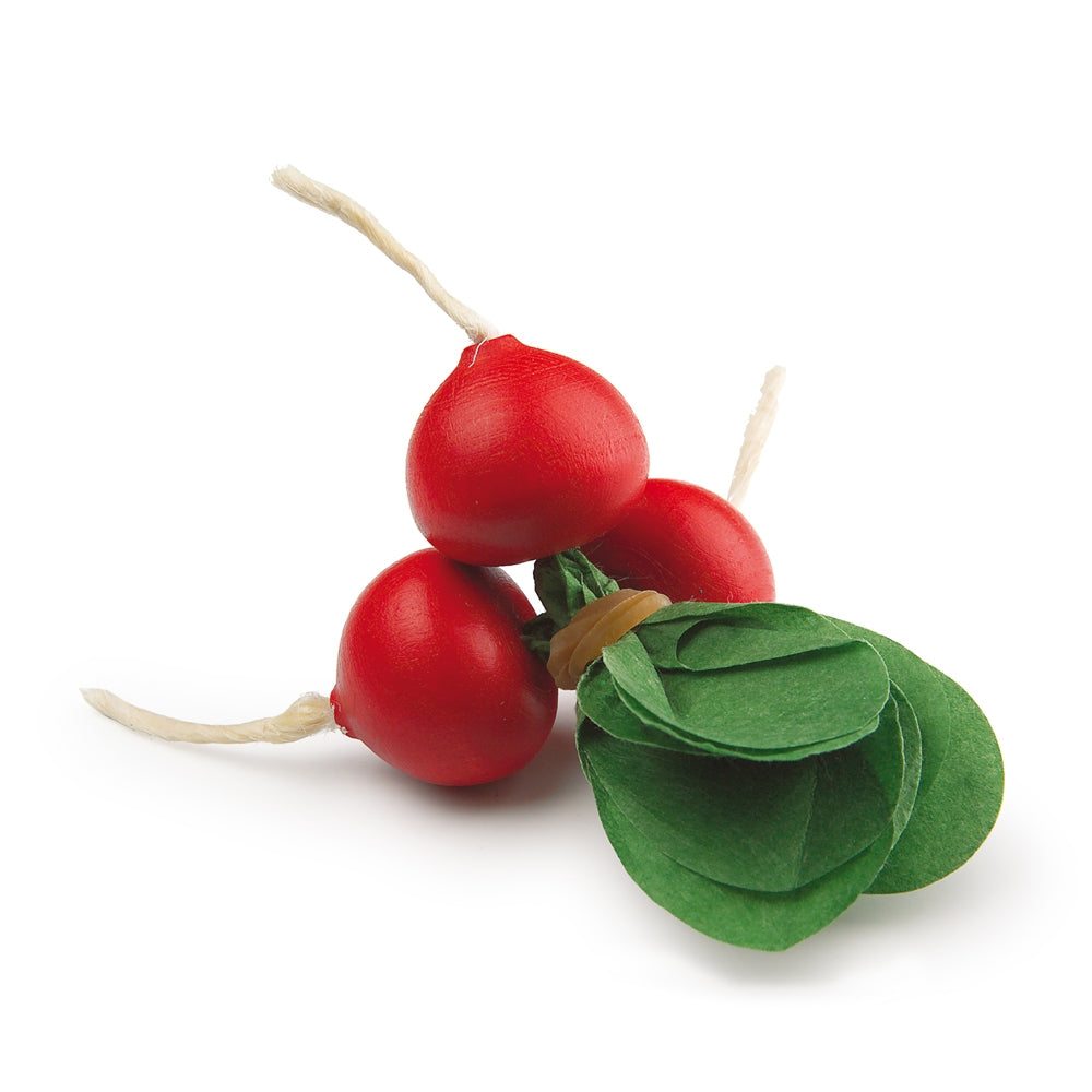 Erzi Radish Bunch Wooden Play Food on a plain background