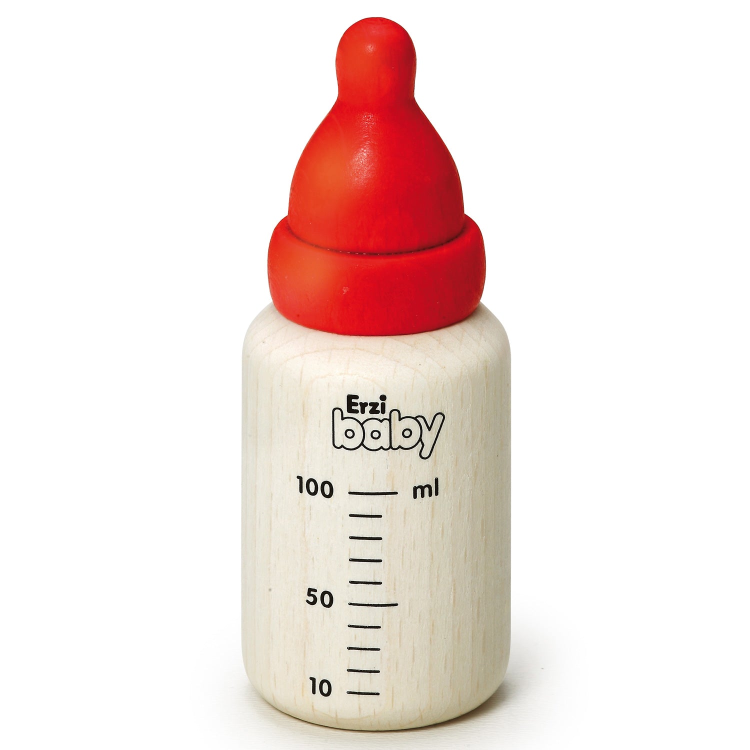 Erzi wooden toy baby bottle pictured on a plain background 