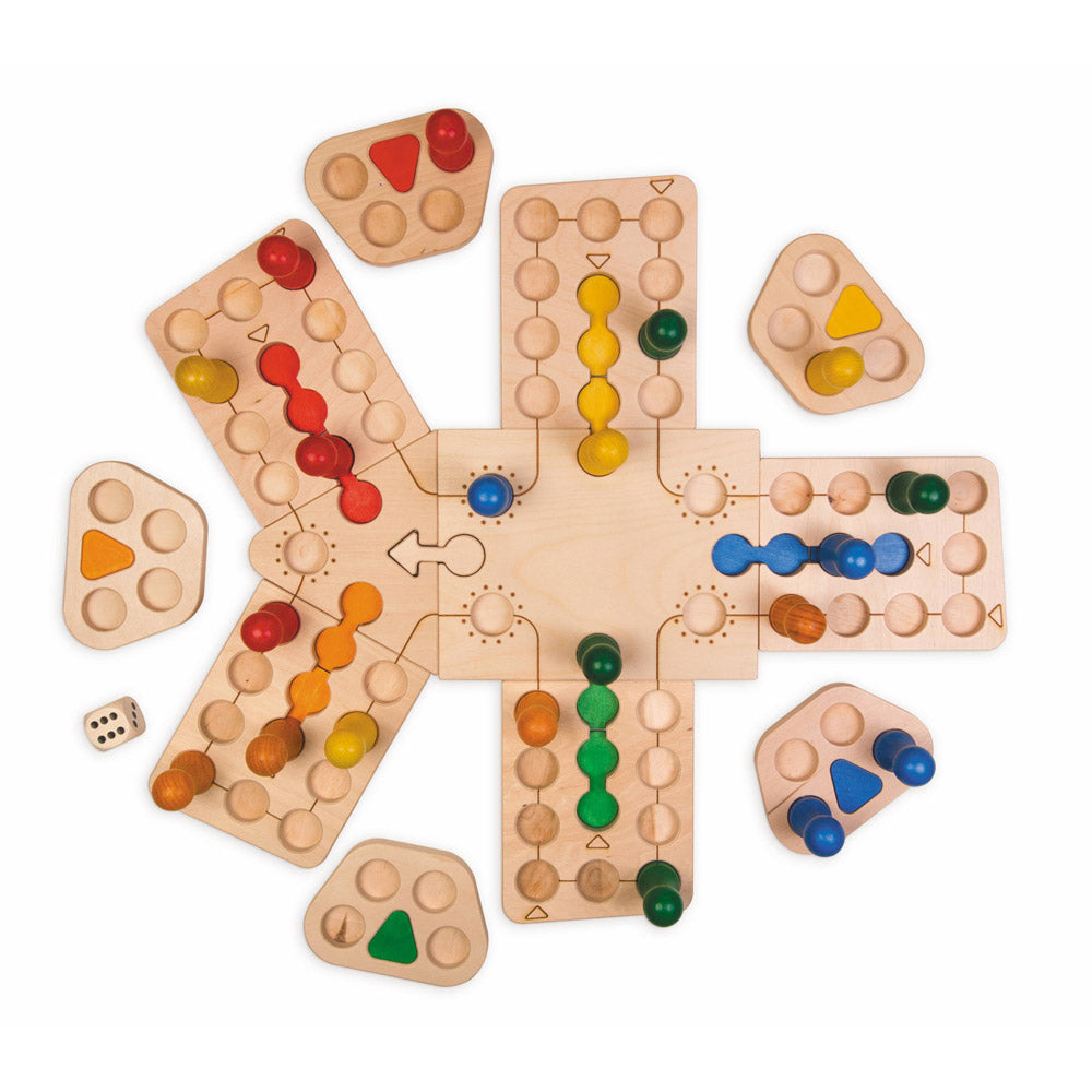 Fagus handmade German enchanted playground board game laid out on a white background