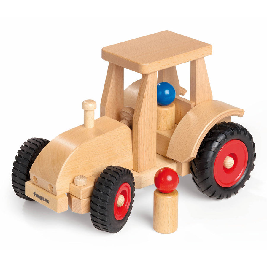 Fagus eco-friendly modern wooden tractor toy on a white background