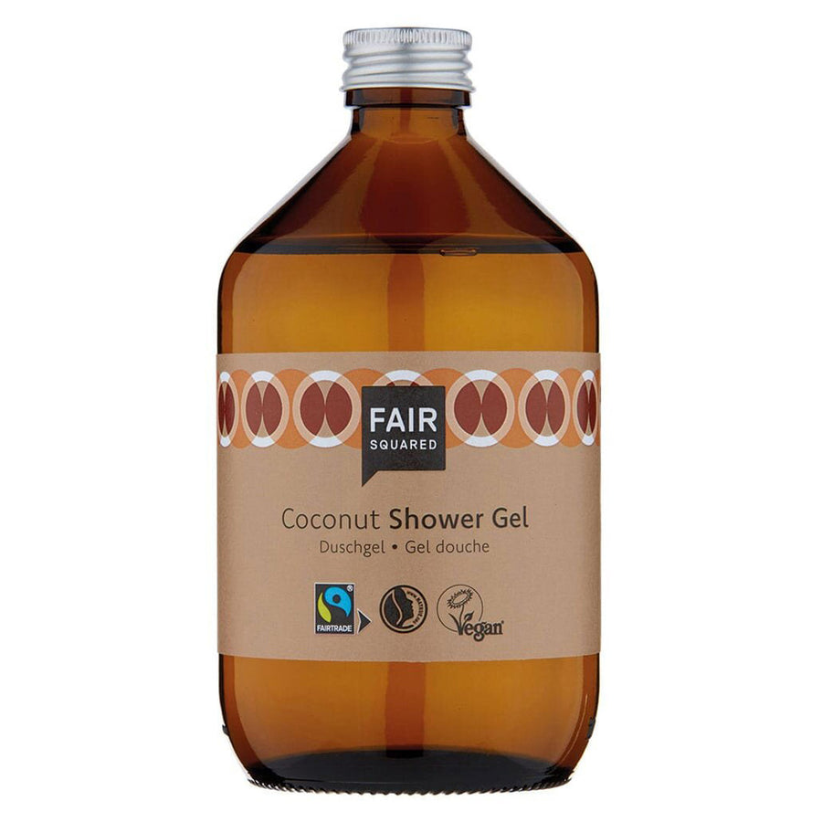 Fair Squared eco-friendly Fairtrade 500ml coconut shower gel on a white background