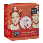 Fair Squared zero waste coffee shaving soap on a white background