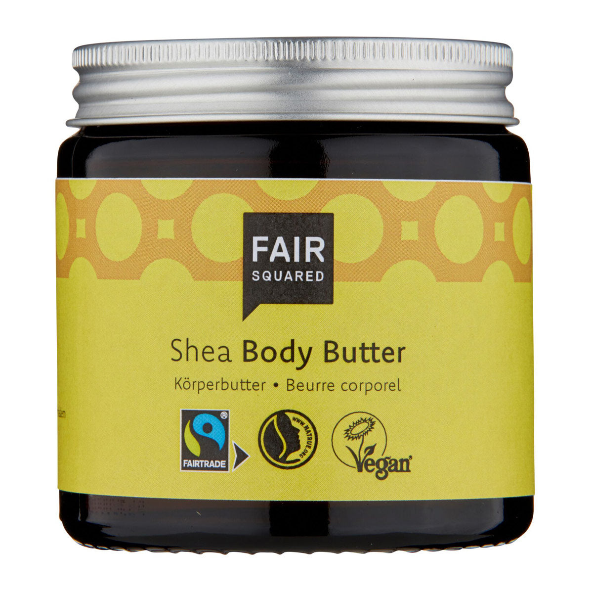 Fair Squared zero waste shea body butter jar on a white background