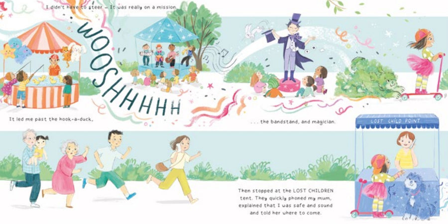 Open pages of the Finding Floss childrens book by Cara Matheson on a white background