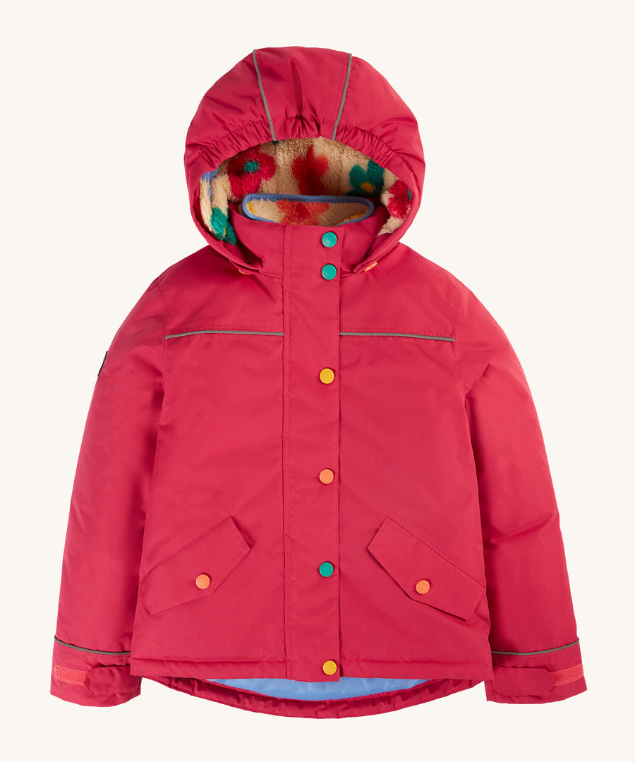 Frugi Rambler 3 in 1 Coat - Snapdragon/Flower Pop, with a removable fleece gilet in a retro flower print