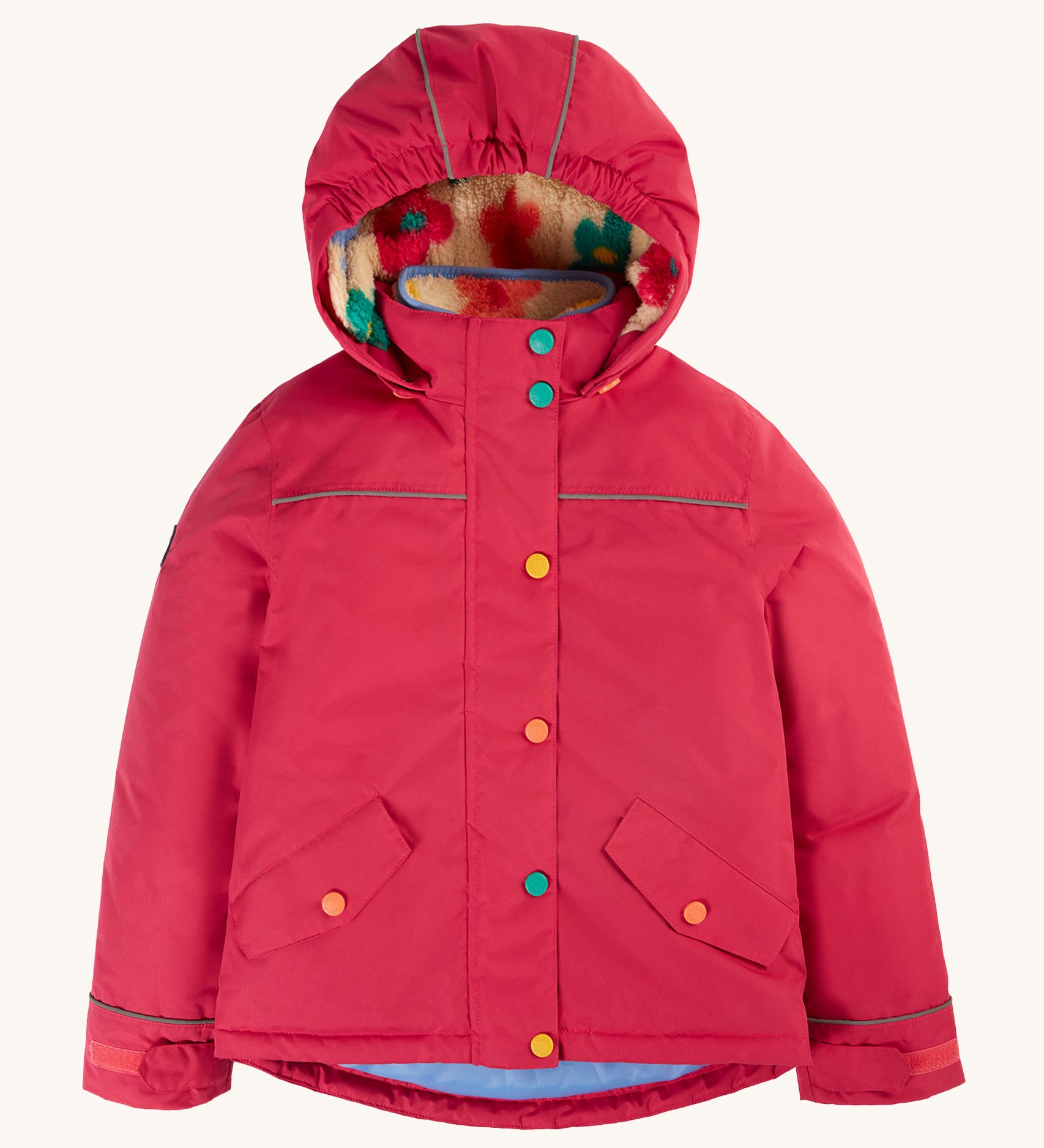 Frugi Rambler 3 in 1 Coat - Snapdragon/Flower Pop, with a removable fleece gilet in a retro flower print