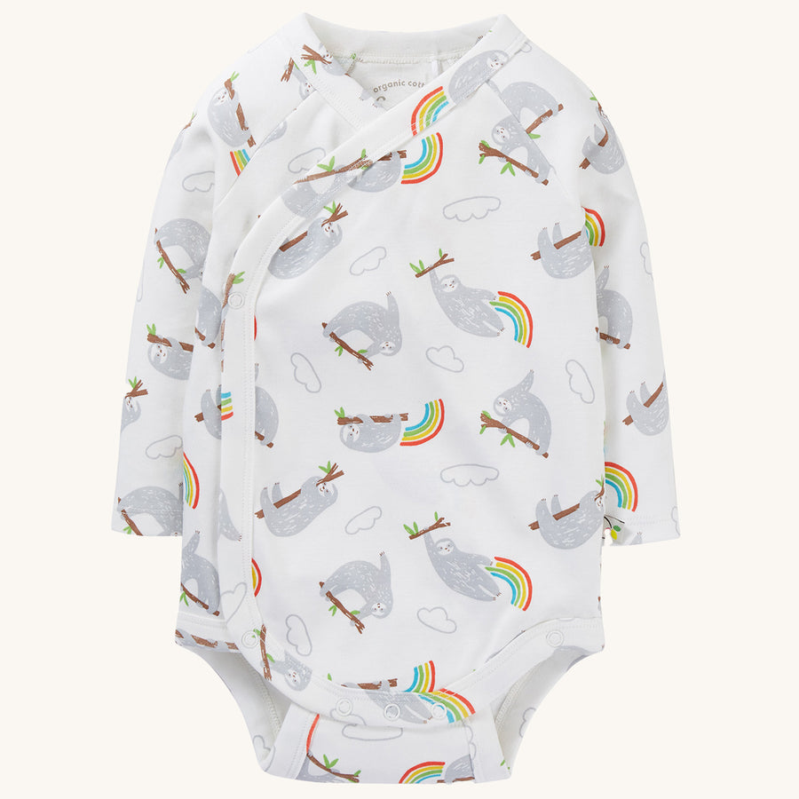  and the second is a long sleeve white body with a cute all-over sloth and rainbow print