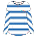 Frugi adults organic cotton meg maternity and nursing pj top in the cobalt breton and sleep colour on a white background