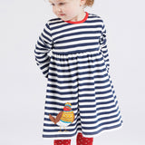 Frugi Dea Dress - Indigo Stripe / Robin