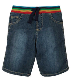 Frugi dorian denim shorts with elasticated rainbow waist drawstring