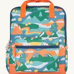 Frugi Children's Explorers Backpack - Alpine Adventures with an all over, colouful Alpine mountain print