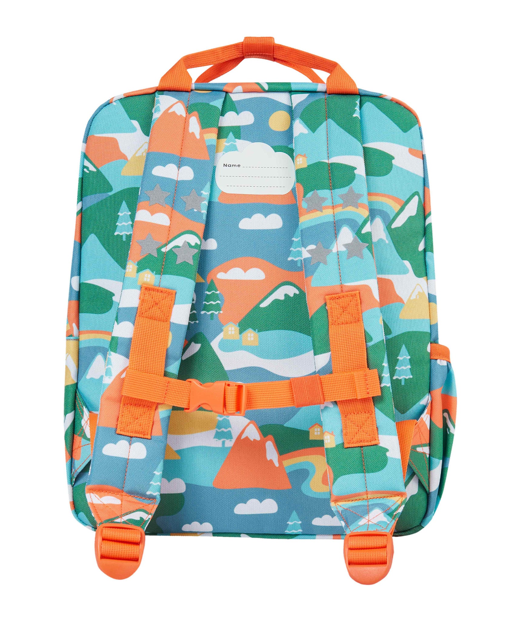 The Frugi Children's Explorers Backpack - Alpine Adventures on a gravel background