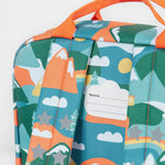 The back of the Frugi Children's Explorers Backpack - Alpine Adventures showing the shoulder straps and chest strap