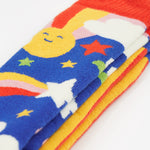 Frugi Children's Brilliant Boot Socks 2 Pack – Retro. showing a close up of the sock design and print.