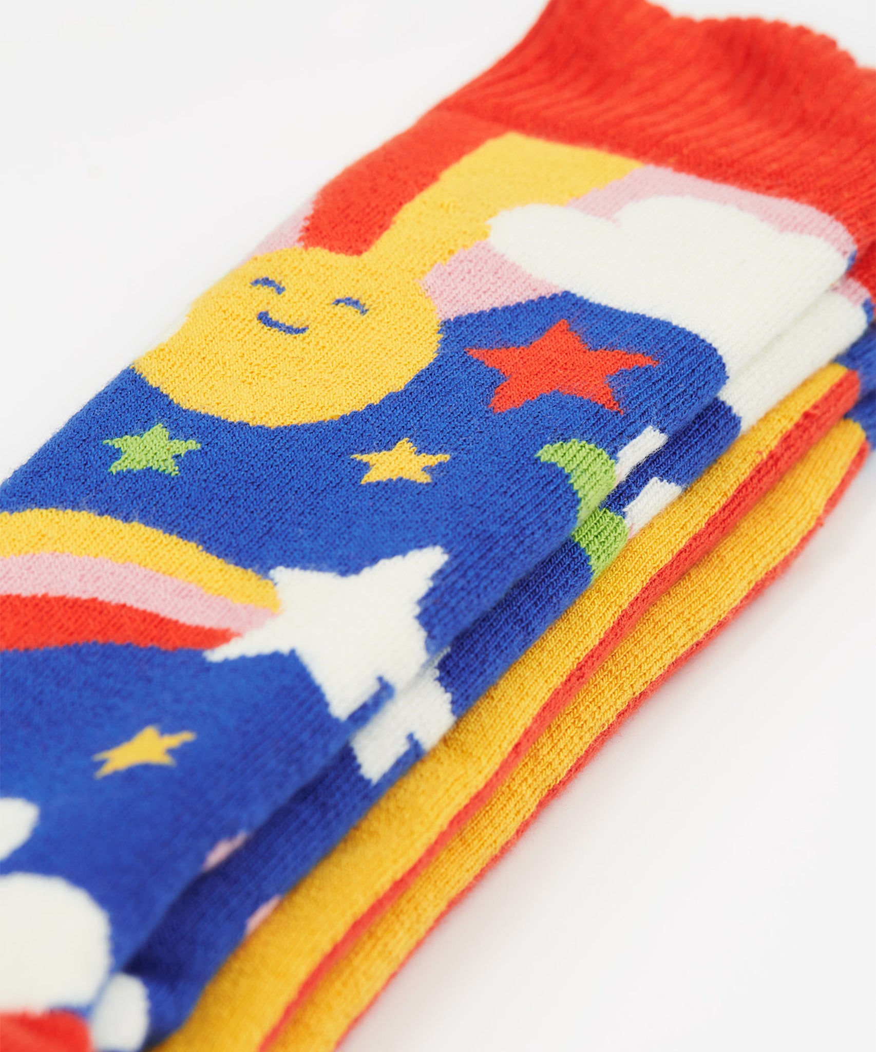 Frugi Children's Brilliant Boot Socks 2 Pack – Retro. showing a close up of the sock design and print.