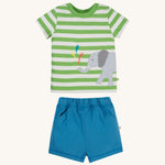 Frugi Organic Easy On Wrap Around Outfit - Kiwi Stripe / Elephant