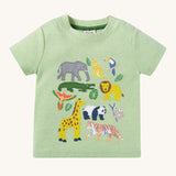 Frugi Organic Little Creature Applique T-Shirt - Kiwi Chiné / Jungle