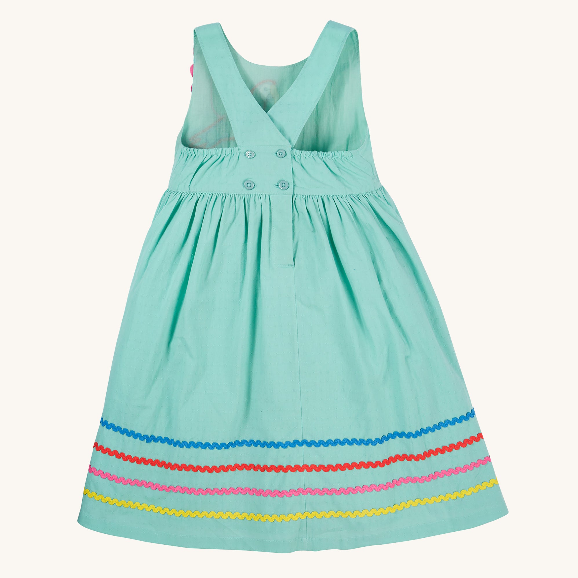  wearing the Frugi Organic Phebe Party Dress - Spring Mint / Macaw.