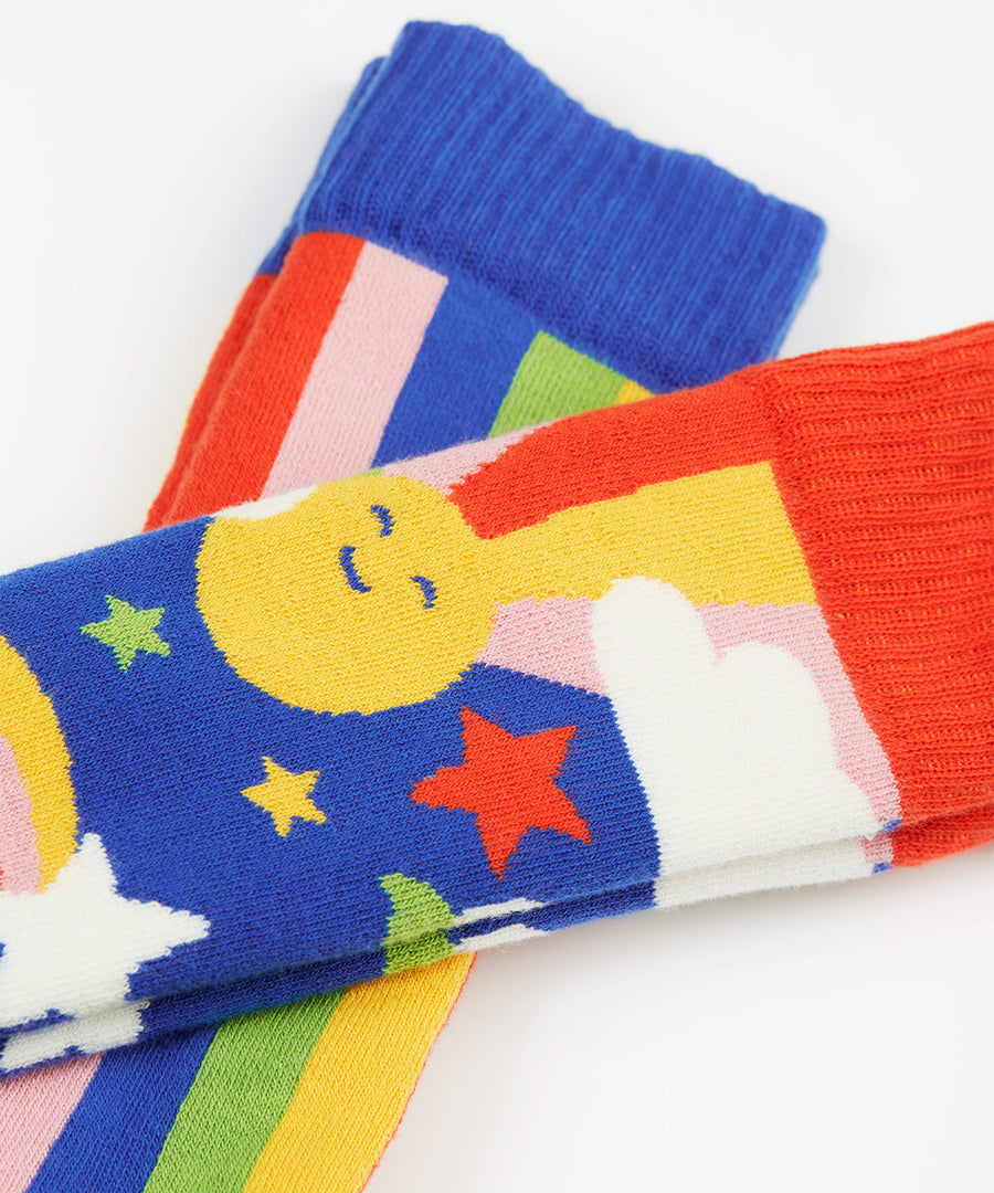 A closer look at the bold stripe print on the Frugi Children's Brilliant Boot Socks 2 Pack - Retro