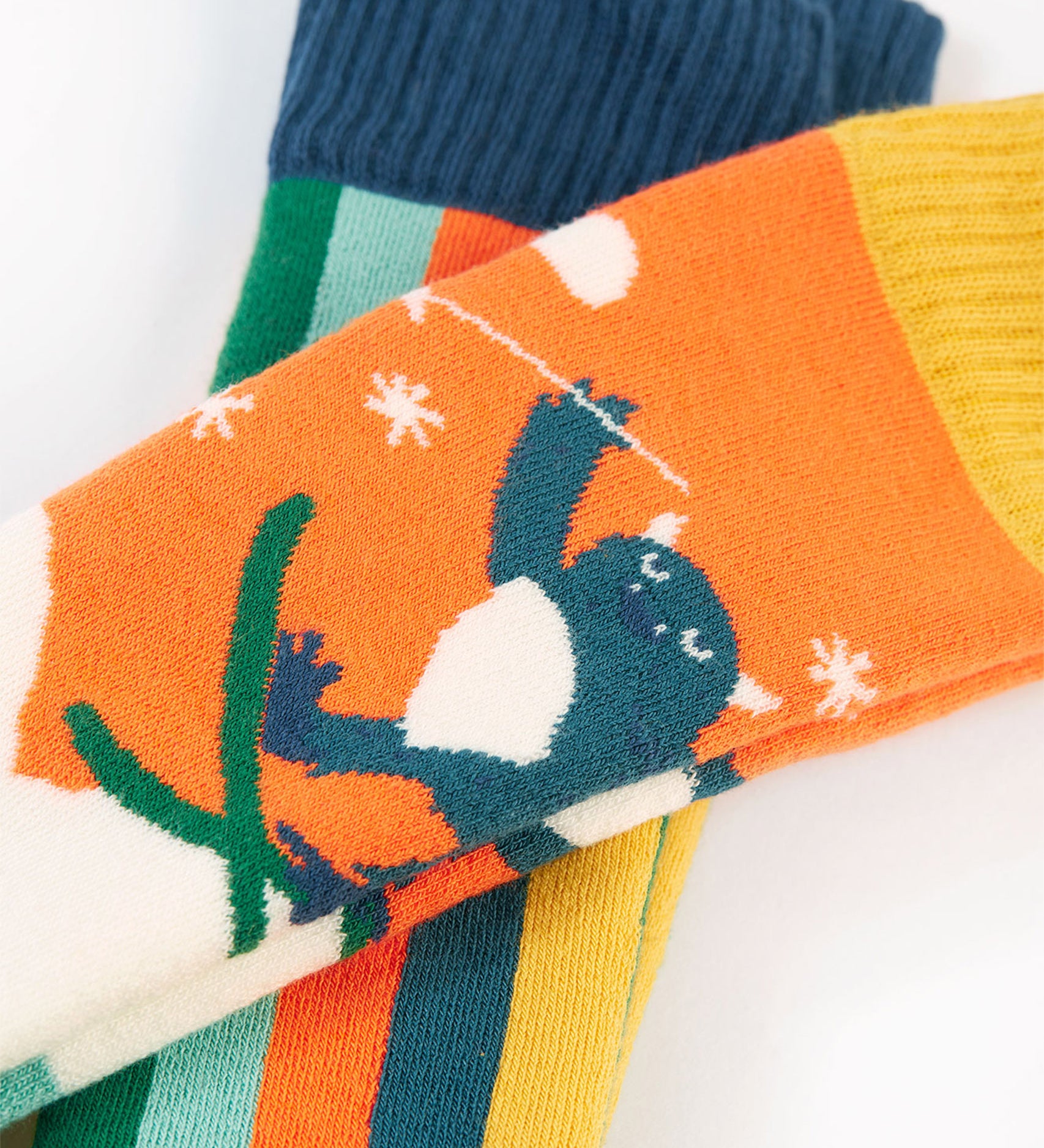 A closer view of the Yeti design on the Frugi Children's Brilliant Boot Socks 2 Pack - Yeti. 