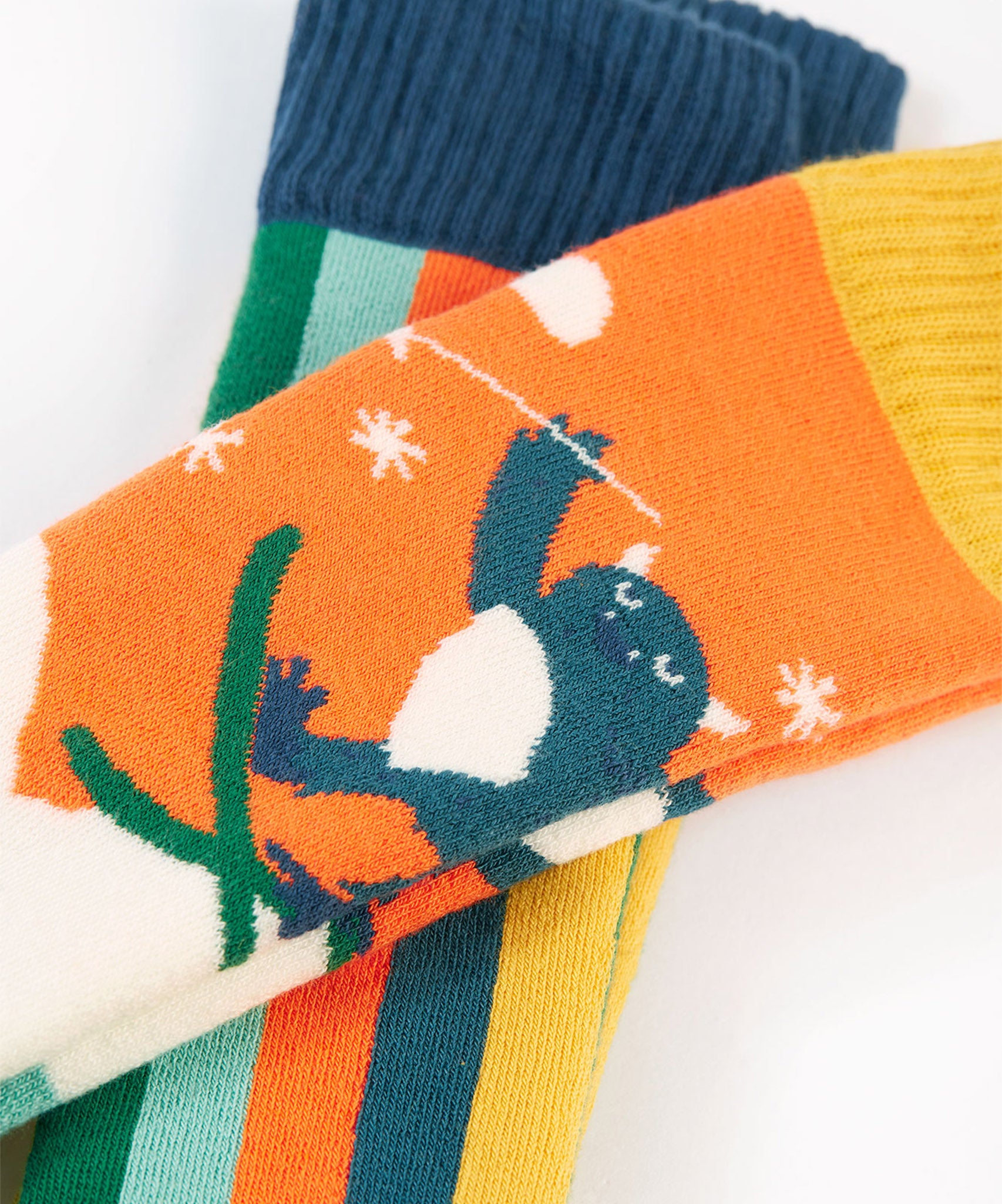 A closer view of the Yeti design on the Frugi Children's Brilliant Boot Socks 2 Pack - Yeti. 