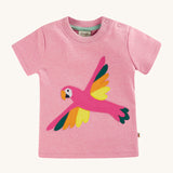 Frugi Organic Little Creature Applique T-Shirt - Pink Marl / Macaw