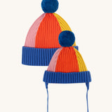 Frugi Rainbow Rib Bobble Hat - Blue Tang/Rainbow