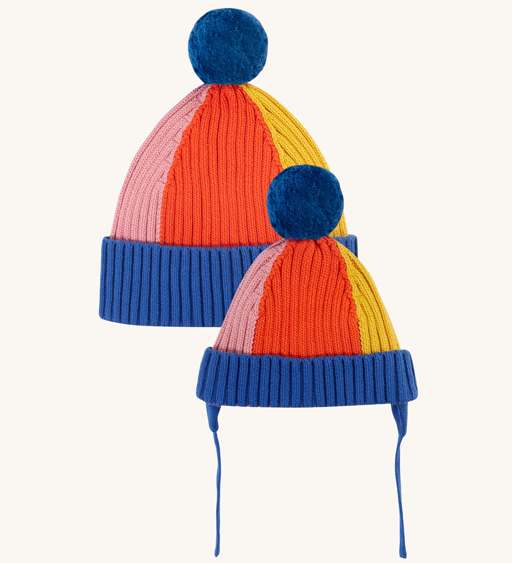 Frugi Children's Rainbow Rib Bobble Hat - Blue Tang/Rainbow