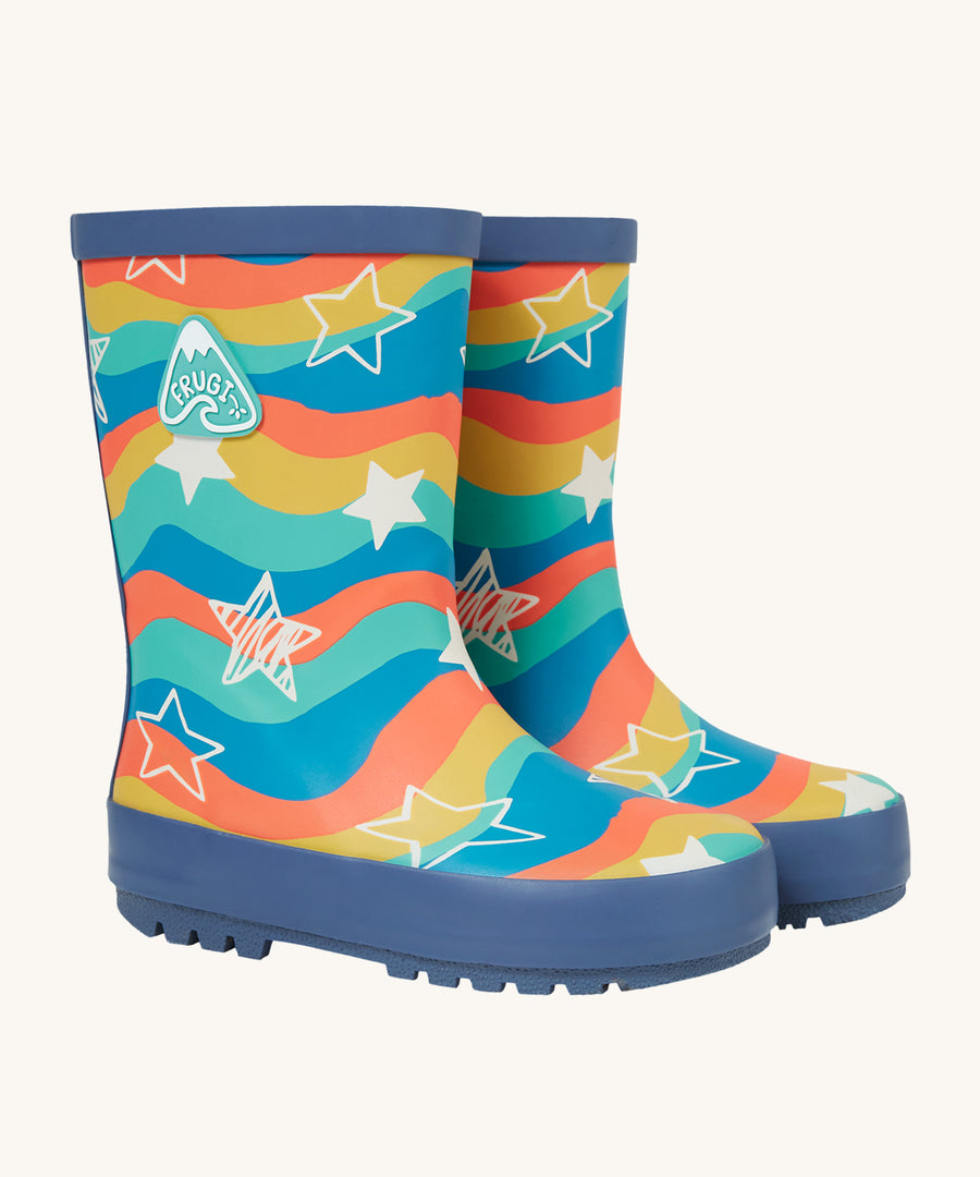 The Frugi Children's Puddle Buster Wellington Boots - Wavy Stars