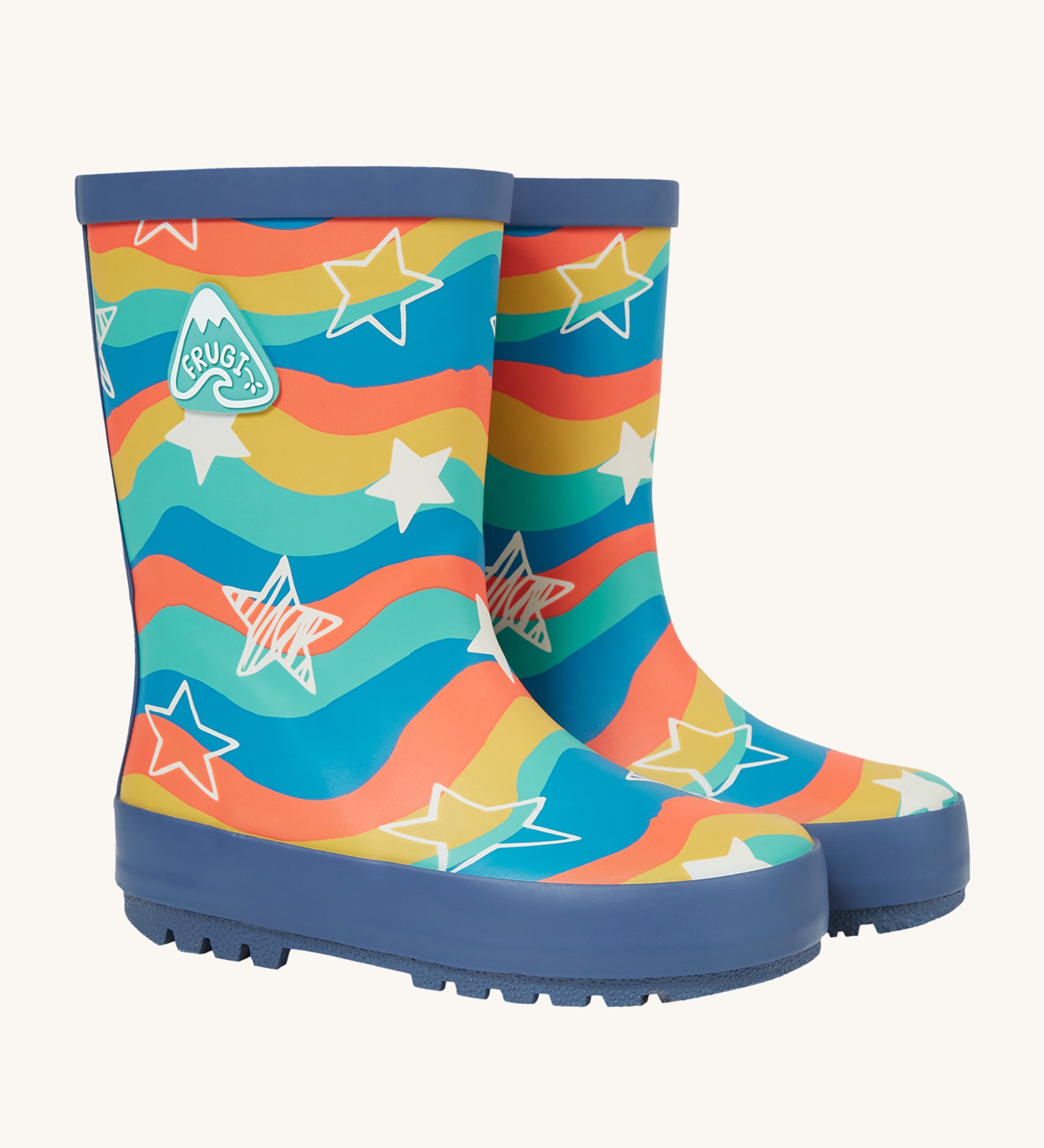 The Frugi Children's Puddle Buster Wellington Boots - Wavy Stars