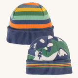 Frugi Voyager Reversible Hat - Navy Blue/Mountains