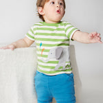 Frugi Organic Tenue enveloppante facile à enfiler - Rayure Kiwi / Éléphant