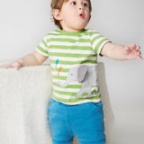 Frugi Organic Easy On Wrap Around Outfit - Kiwi Stripe / Elephant