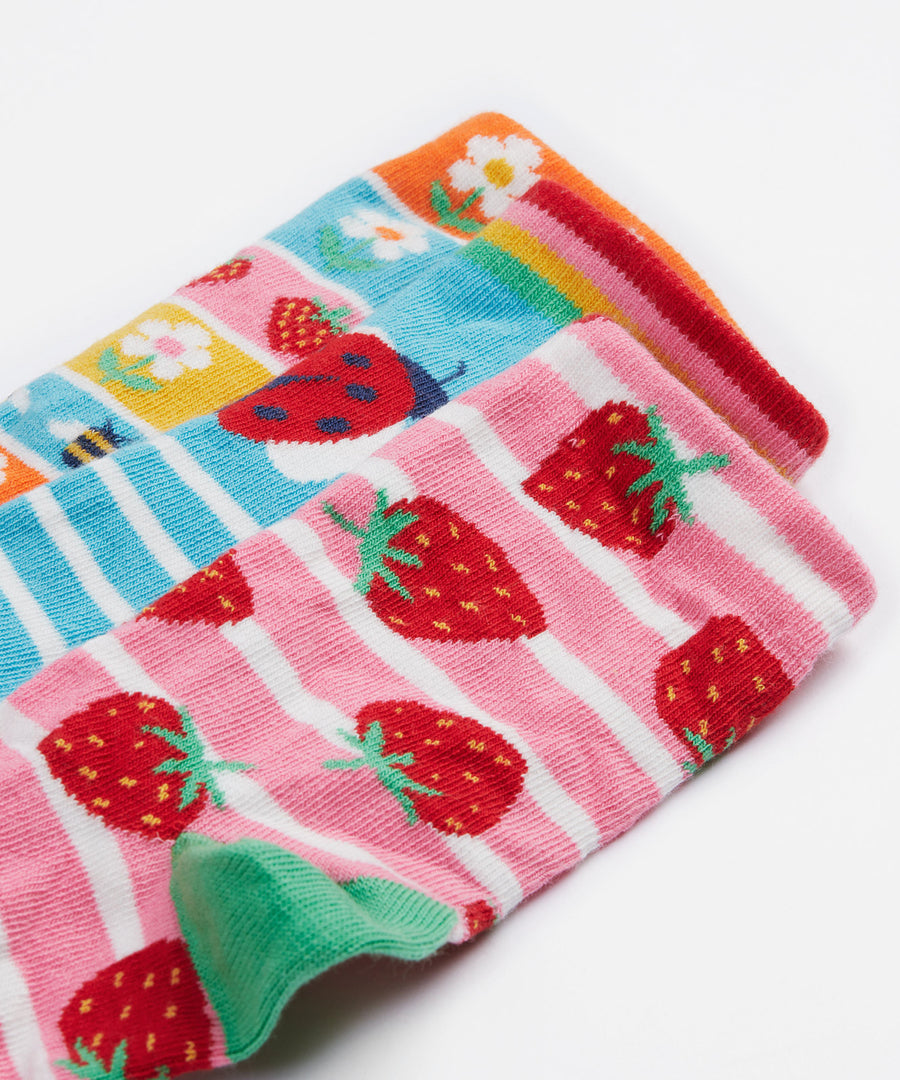 Frugi kids rock my socks strawberry bumblebee and flower design cuff detail