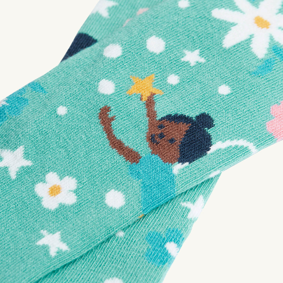 Pattern detail on Frugi Norah Tights - Fairies.