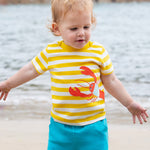 Frugi Organic Easy On Outfit - Dandelion Stripe / Lobster