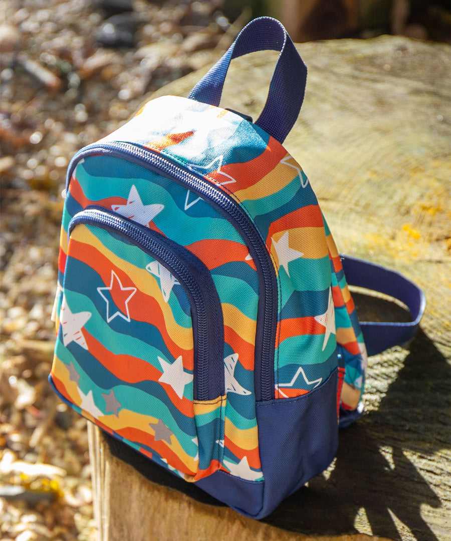  this Little Adventurers Backpack from Frugi comes in a rainbow print