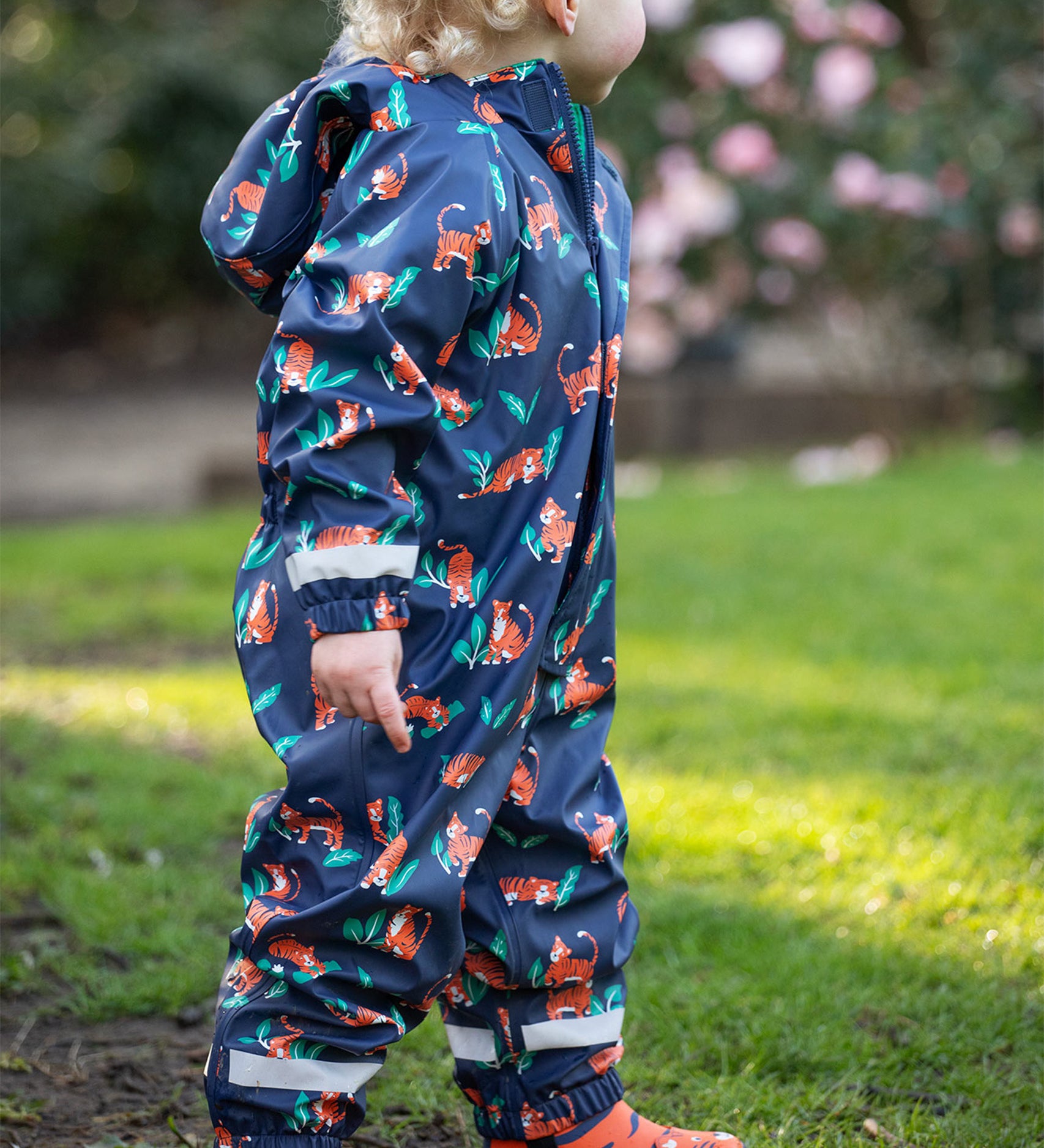  in Navy blue and colourful orange tiger and green leaf print