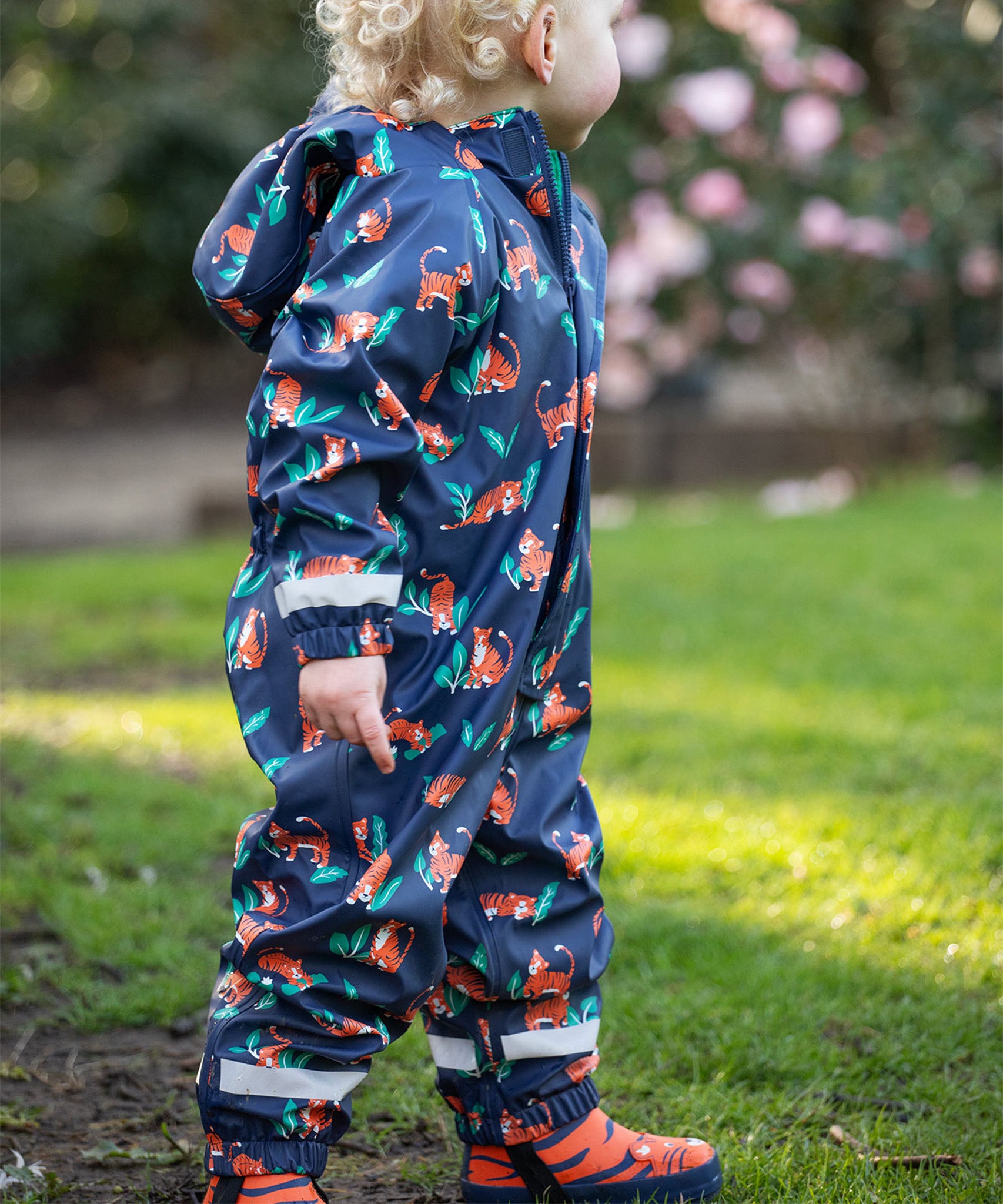  in Navy blue and colourful orange tiger and green leaf print