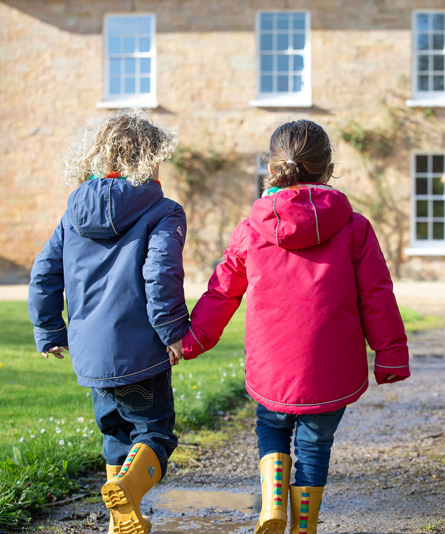  on the Frugi Rambler 3 in 1 Coat - Snapdragon/Flower Pop